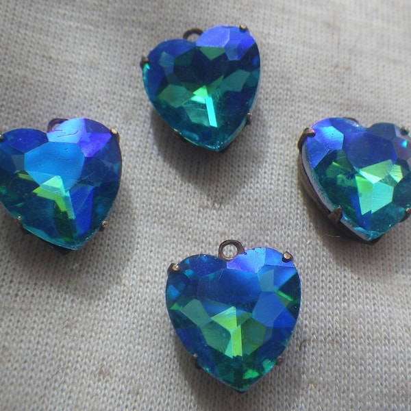 Mermaid Aqua Glacier Blue Foiled Crystal 12mm Heart Drops 4 Pcs