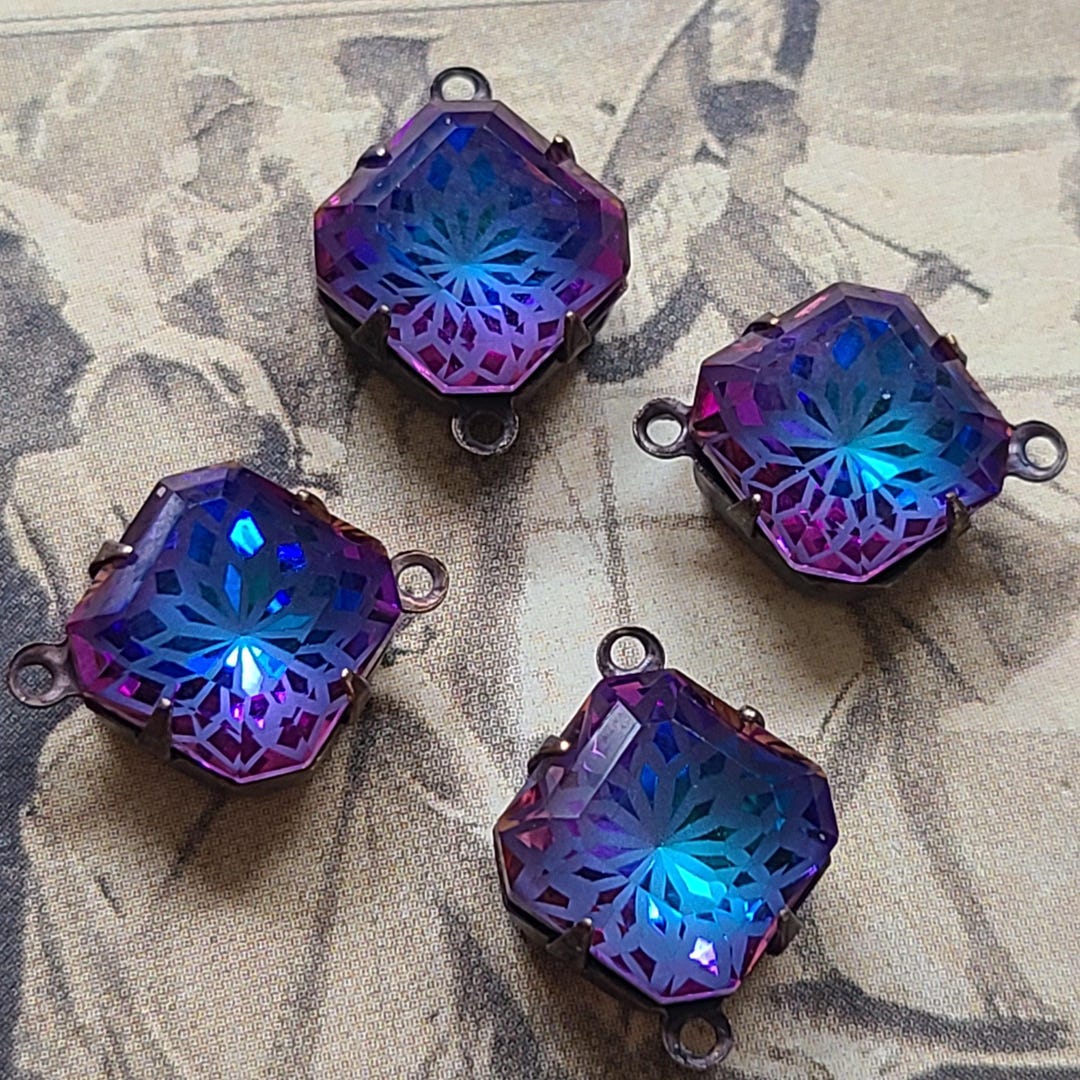 Heliotrope Etched Rhinestone 10mm Rounded Square Links 4 Pcs - Etsy