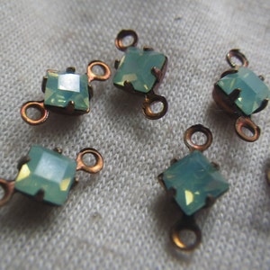 Green Opal 4mm Square Glass Connectors 6 Pcs