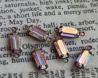 Conectores de vidrio octogonales Crystal AB de 10 x 5 mm con dos bucles, 6 unidades
