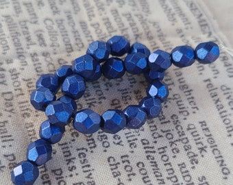 Saturated Denim Blue 6mm Round Fire Polished Glass Beads 25 Pcs