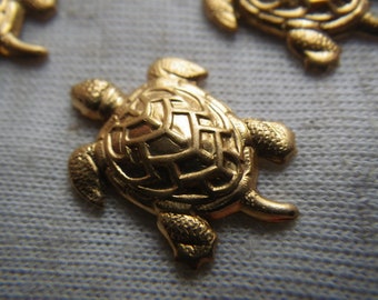 Adorable Turtles Vintage Brass Stampings 19x13mm 4 Pcs
