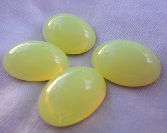 Yellow Opal Glass Oval 14x10mm Cabochons 4 Pcs