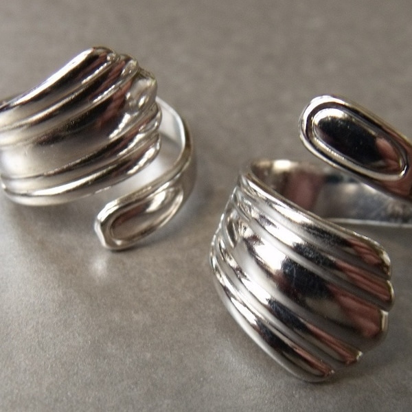 Spoon Rings Adjustable Silver-Toned 2 Pcs