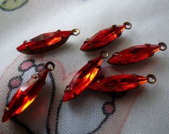 Hyacinth Orange 15x4mm Vintage Glass Navette Earring Drops 6 Pcs