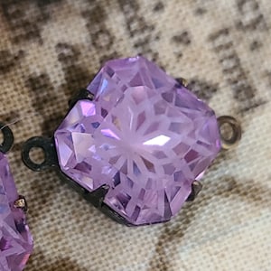 Lavender Purple Etched Rhinestone 10mm Rounded Square Links 4 Pcs