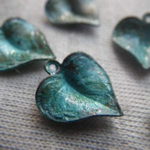 Verdigris Brass Catalpa Leaf 13mm Charms 6 Pcs