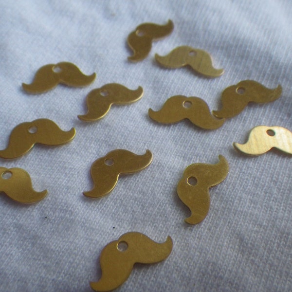 Tiny Mustache Brass Stampings 14mm 12 Pcs