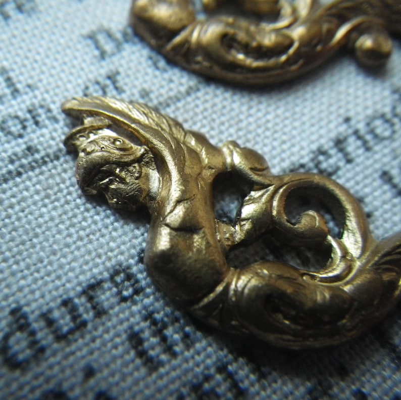 Harpy Rampant Patina Brass Charms 27x10mm 4 Pcs