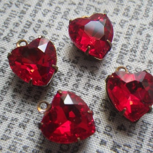 Siam Ruby Red 10mm Faceted Glass Heart Drops 4 Pcs image 2