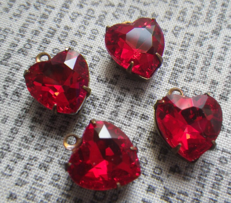 Siam Ruby Red 10mm Faceted Glass Heart Drops 4 Pcs image 2