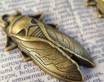 Giant Brass Ox Plated Cicada or Locust Charm Brass 64x36mm 2 Pcs