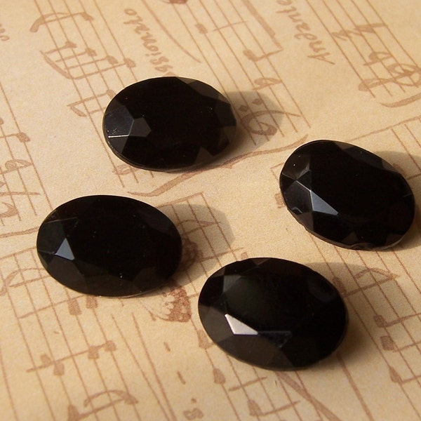 Opaque Jet Black 18X13mm Oval Glass Gems 6 Pcs