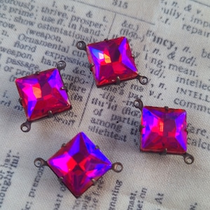 Ruby Red Glacier Blue Rhinestone 12mm Square Links 4 Pcs