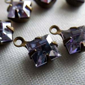 Alexandrite Vintage  Crystal Square 6x6mm Brass Ox Drops One Loop 6 Pcs