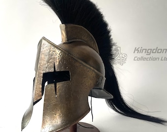 Casco Spartan Edición de Batalla 300, casco de película con cola más larga color ciruela para juego de rol con soporte de exhibición gratuito