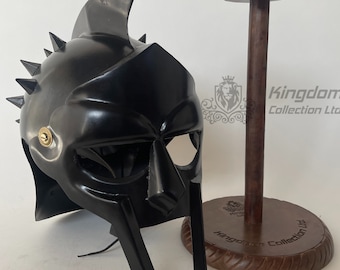 Black Armour Gladiator helmet for Role Play with free Display Stand Maximus Decimus Meridians Armour Helmet