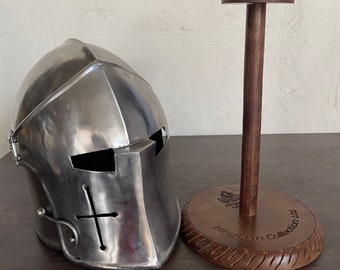 Medieval Barbute Knight Helmet fully wearable helmet for Role Play with Free Display Stand for him gift item