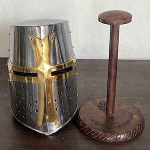 Templar Crusader Knight Helmet with Free Display Stand Gift for Him