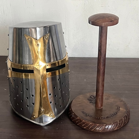 Templar Crusader Knight Helmet with Free Display Stand Gift for Him