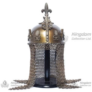 Medieval Emperor Battle Helmet Sultan Helmet Knight Warrior Helmet Attached Chainmail with Display Stand Gift Ottoman Empire