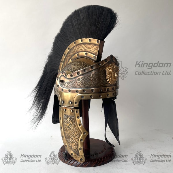 Casco de centurión romano medieval con diseño grabado. Casco romano con diseño grabado y soporte de madera gratis. Regalo de aniversario. Regalo para él.