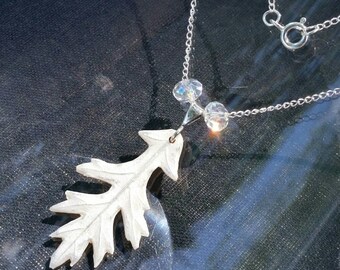 Glittering Frosty Oak Leaf Necklace