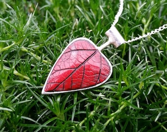 Reversible Silver and Red Leaf Pendant