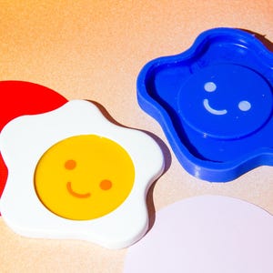 Coaster Mould Egg Coaster Mould Smile Face Happy Egg Drink Coaster Resin Jesmonite Silicone Mould SC03