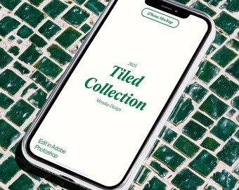 Mockup PSD Premium para iPhone | Coleção em Mosaicos | Exclusivo da Etsy | Mockup de Smartphone Estilo de Vida para Branding, Aplicativo, UI UX e Mídias Sociais