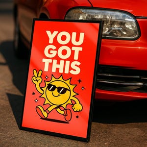 Poster Frame Mockup: Red Car Photography, Customizable PSD Template