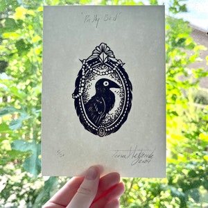 Pretty Bird • Linocut Print of a bird• Original illustration and of a cute little bird • Home decor for animal lovers