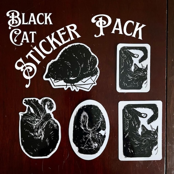 Black Cat Sticker Pack • 5 stickers of cute voids sleeping • Original illustration • Gift for cat lovers and cat ladies