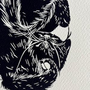 The Trap • Sleeping Cat Art Print, Cute Black Cat, Original Animal Linocut Illustration, Cat Art Home Decor Gift, Black and White image 2