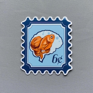 Goldfish Brain Stamp Sticker • Original Illustration • Glossy waterproof sticker • a sticker for forgetful people