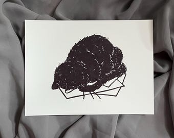 Bonk •  Handmade Giclee Linocut Print of Cute Black Cat, Original Animal Illustration, Cat Art Home Decor Gift, Black and White