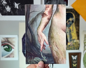 4 x 6-afdruk van Reclaimed • Kunstafdruk van acrylschilderij • natuur die de menselijke figuur terugwint • vrouw in de natuur schilderij • heksenkunst