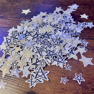 Mini Star Stickers • hand drawn stars • sticker pack • black, yellow and lilac stars • small stickers for scrap booking