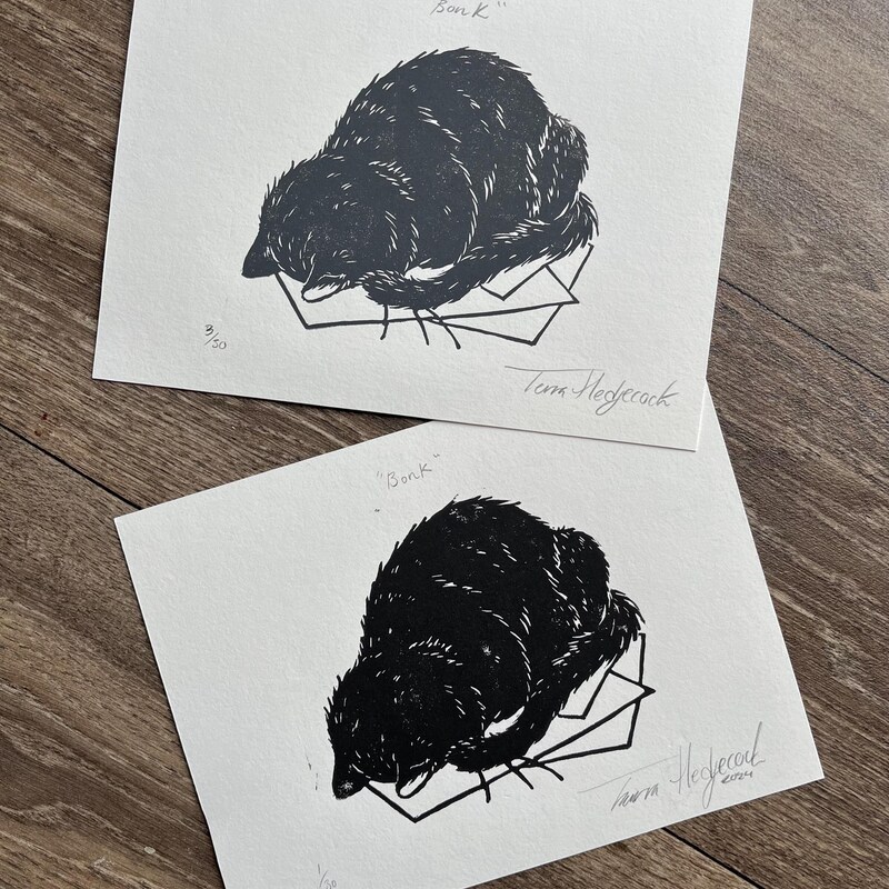 Black White Linocut Etsy