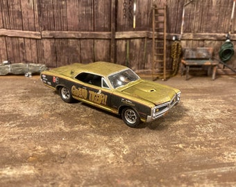 1966 Pontiac GTO Customized 1/64 scale Diecast Car. Custom Barn Find Style. Weathered And Rusty Car For Junkyard Diorama