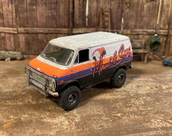 1971 Chevy Van 4x4 M2 Machines Customized 1/64 scale Diecast Truck. Custom Barn Find Style. Weathered And Rusty Car For Junkyard Diorama