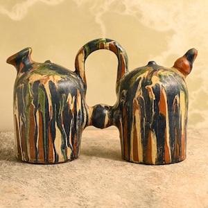 Hand-Painted Vintage Spanish Botijos | Colorful Ceramic Art Objects | Rustic Sculptural Home Decor & Collectibles