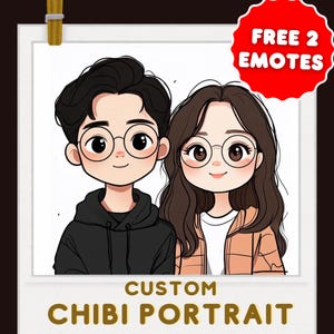 Custom Kawaii Portrait, Couple Portrait, Cartoon, Christmas gift, Wedding Gift, Anniversary, Anime Portrait, Cute Chibi Drawing, Couple Gift