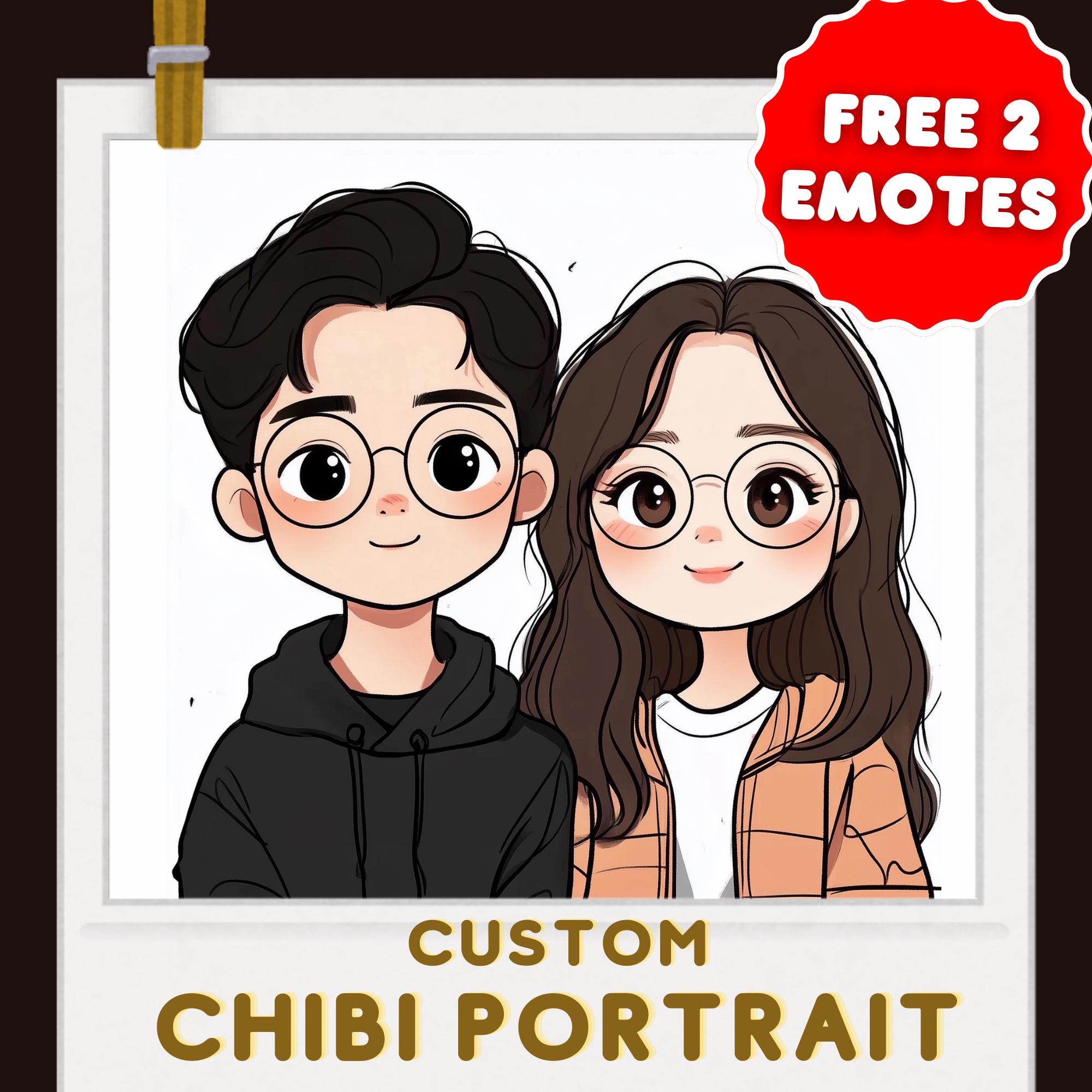 Custom Kawaii Portrait, Couple Portrait, Cartoon, Christmas gift, Wedding Gift, Anniversary, Anime Portrait, Cute Chibi Drawing, Couple Gift