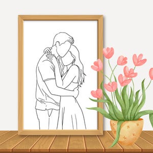 custom one line drawing portrait from picture, line art digital portrait, pet lover gifts, dog, couple faceless portrait, outline portrait