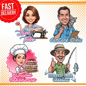 Custom Cartoon Portrait PNG Clipart, Custom Logo Portrait, Custom Portrait Design, Customized Logo Design, Digital Download, Commercial Use