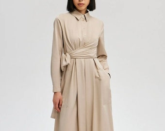 Maxi Shirt Dress with Tie Detail Modest Dress