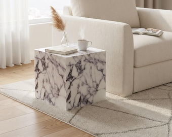 Calacatta Viola Marble Cube Side Table – 40x40x40 cm | Custom Finish | Made to Order