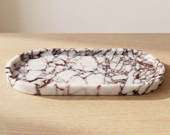 Bandeja ovalada de mármol Calacatta Viola: bandeja de piedra natural para joyería y tocador