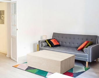 Travertine Coffee Table, Minimal Beige Stone, Rectangular Living Room Table, Modern Furniture, Custom Size